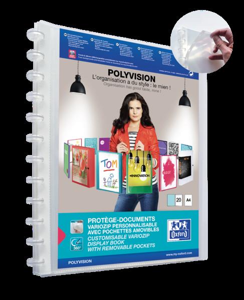 Cartella con buste rimovibili Oxford Polyvision Variozip A4+ - Copertina in plastica personalizzabile - 20 buste trasparenti -