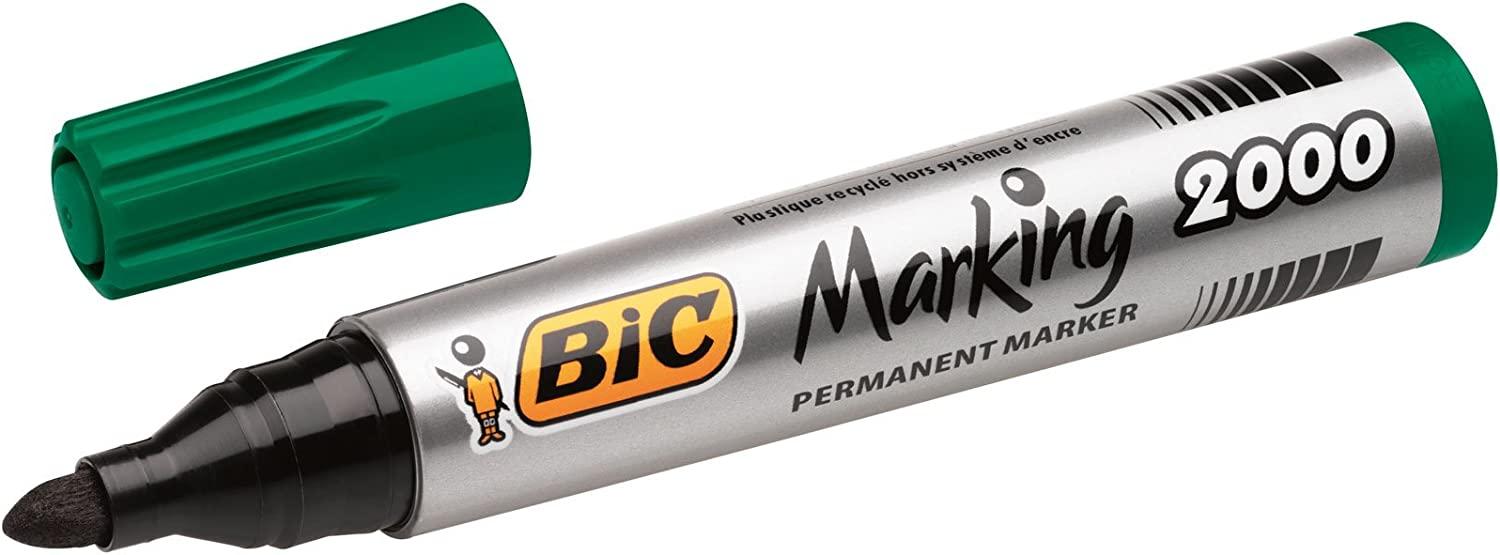 Pennarello indelebile Bic Marking 2000 Ecolutions - Inchioster a Base Alcool - Ecologico - Asciugatura Rapida - Colore Verde