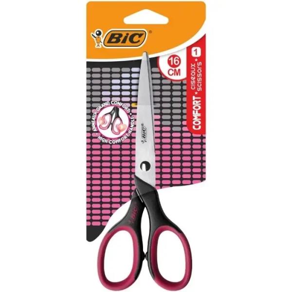 Forbici Scuola Bic Comfort 16 cm - Impugnatura morbida - Utilizzo per destrimani - Colore casuale Nero/Blu o Nero/Rosa