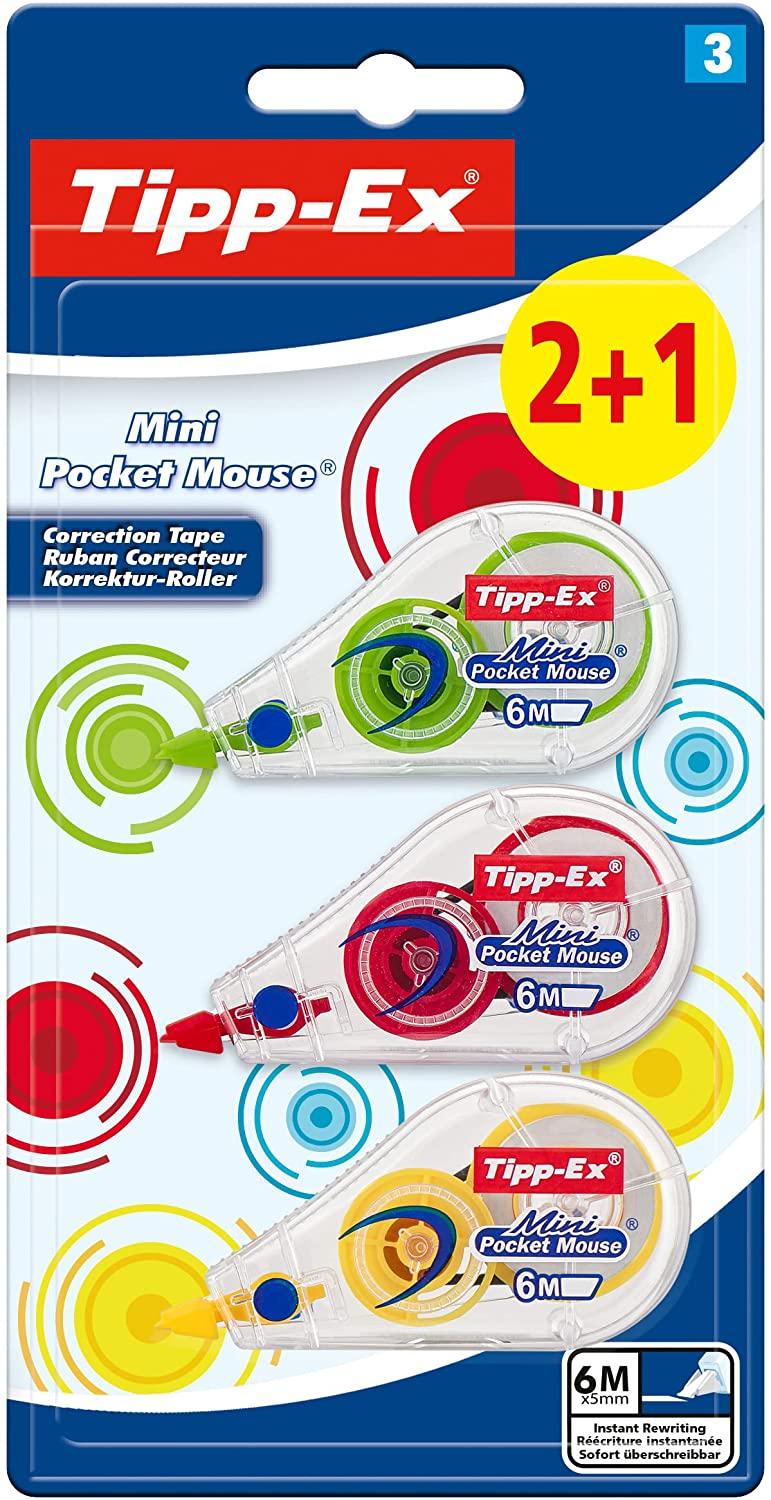 TIPP -ex Mini tascabile Mouse Mouse 2+1 pacco di 3 nastri correttivi 5 mm x 6m - resistente - scrittura istantanea