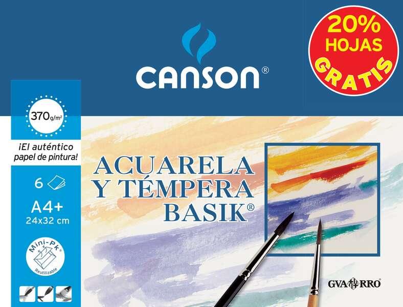 Canson minipack promo 6 fogli basik azuarela - 24x32 - 370g - 20% fogli gratis - colore bianco