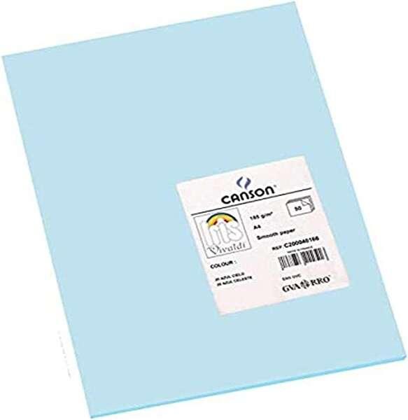 Canson Guarro Confezione da 50 Cartoncini A4 Iris da 185 g - 21x29,7 cm - Colore Azzurro Cielo