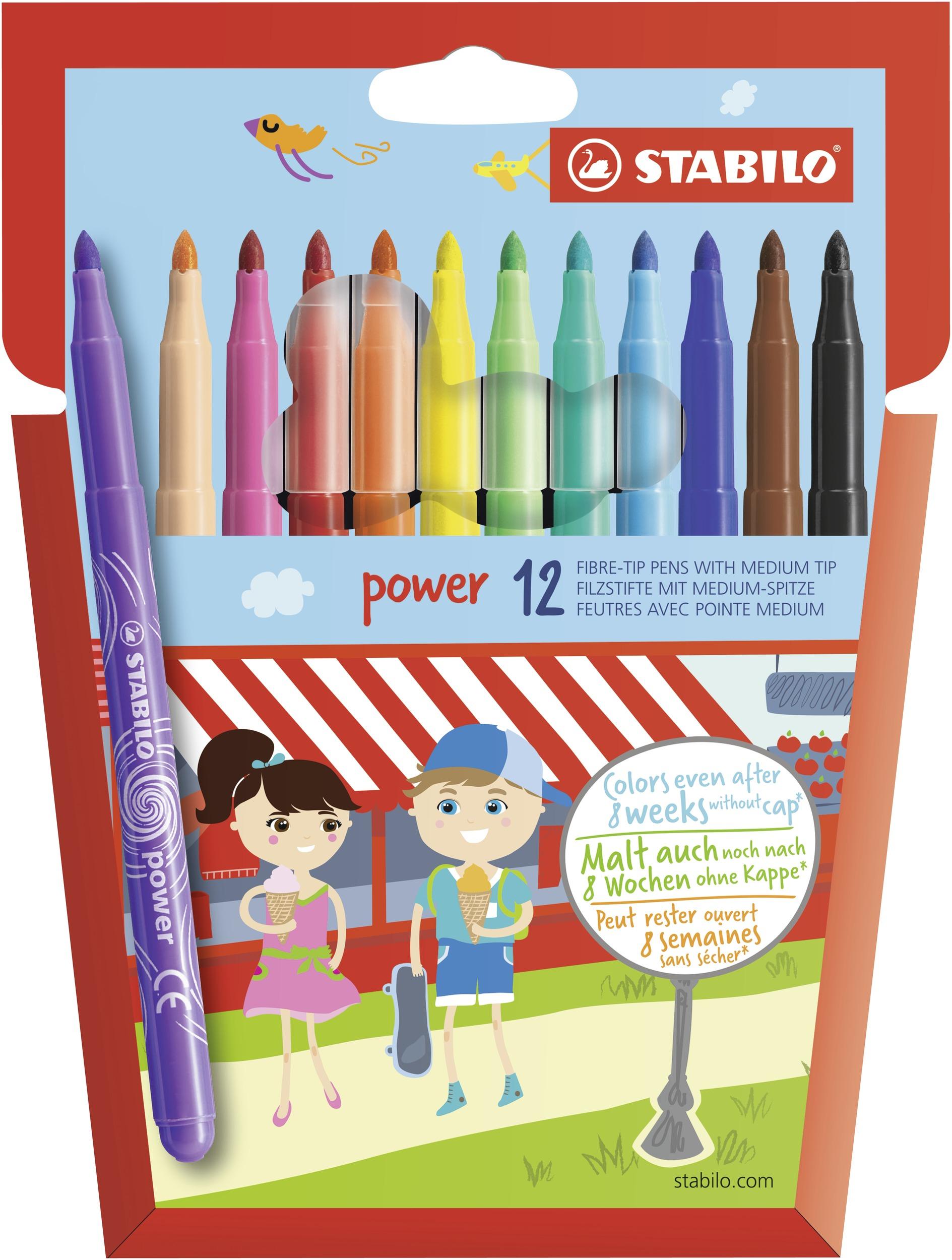 STABILO power marcatore Medio Multicolore 12 pz (STABILO power Felt Pen 2mm Line Assorted Colours [Wallet 12] - 280/12-01)