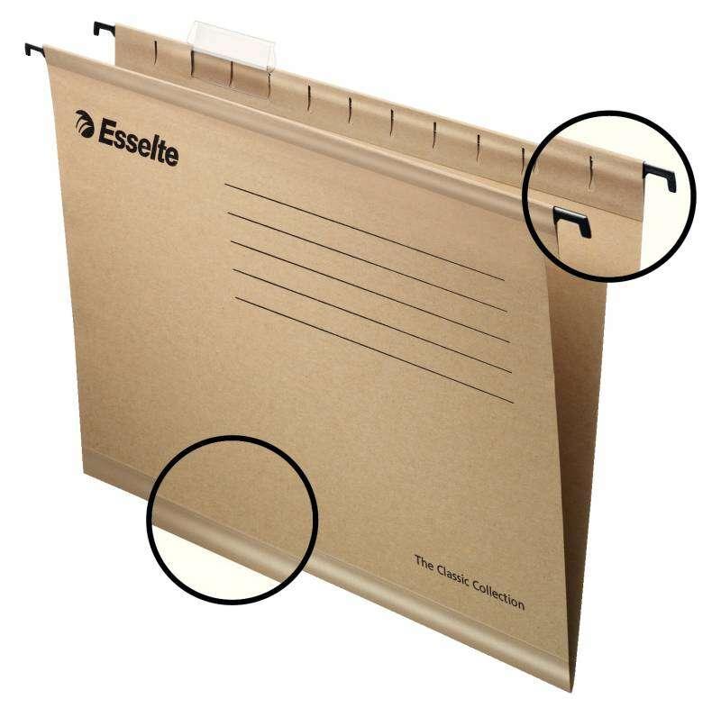 Esselte Classic Folio Confezione da 50 cartelle sospese rinforzate - 10 volte più resistenti - Include visori in plastica tras