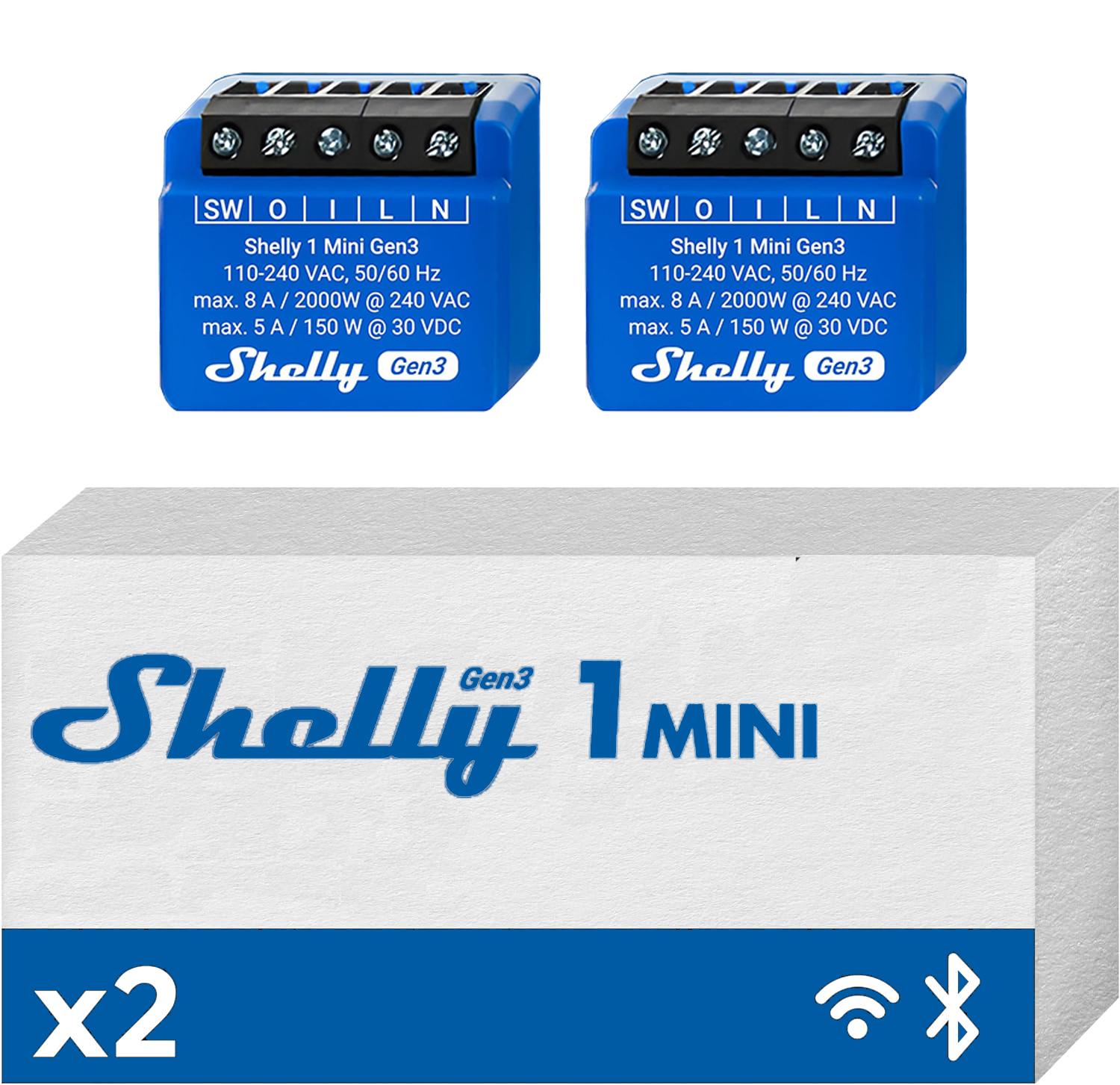 Shelly Mini 1 GEN3 DOUBLE PACK- Smart Relay 8A AC/DC WiFi/BT