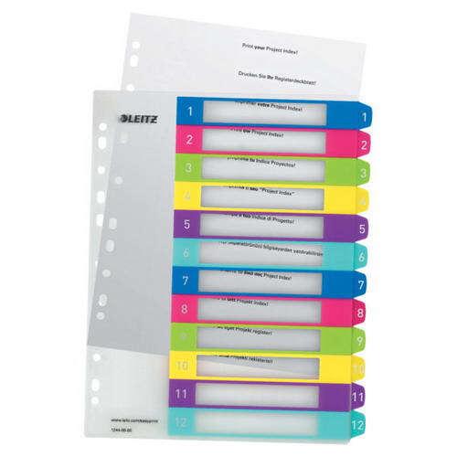 Leitz WOW Index in plastica stampabile multicolore 12 schemi - Multiforo - Formato A4 - Colore traslucido