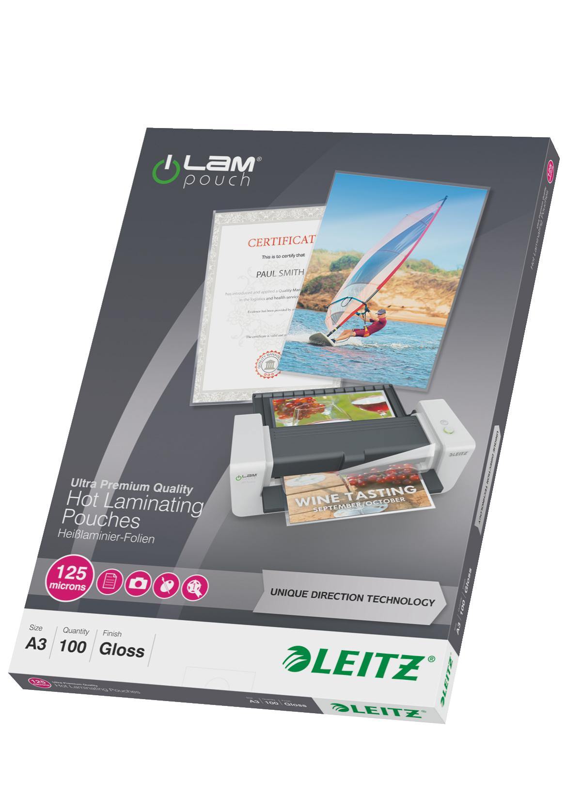 Leitz iLAM UDT pellicola per plastificatrice 100 pz (Leitz 74880000 A3 UDT iLAM 2 x 125 Micron Pouch 100Pk)