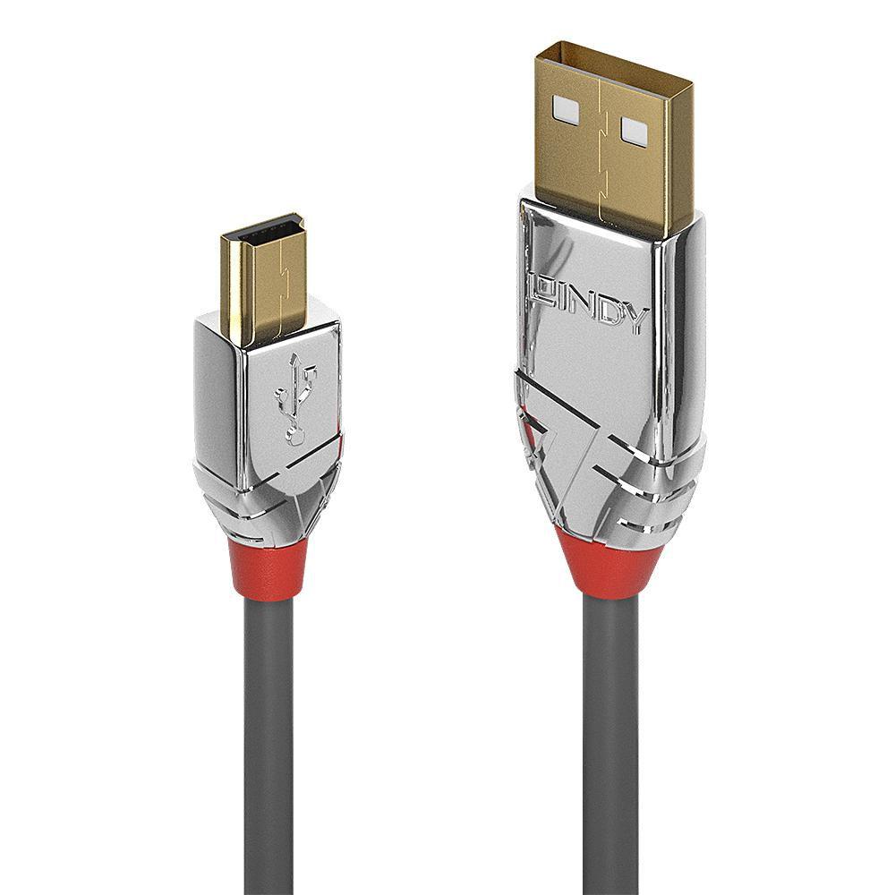 Lindy 36630 cavo USB USB 2.0 0,5 m USB A Mini-USB B Grigio (0.5m USB 2.0 Type A to Mini-B - Cable, Cromo Line - Warranty: 120M)