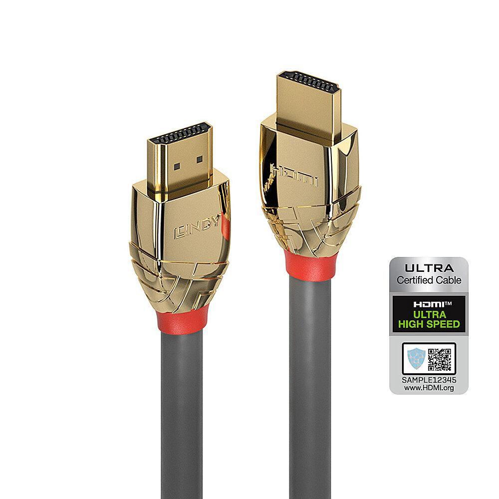 Lindy 37602 cavo HDMI 2 m HDMI tipo A [Standard] Grigio (2M Ultra High Speed Hdmi - Cable, Gold Line - Warranty: 300M)