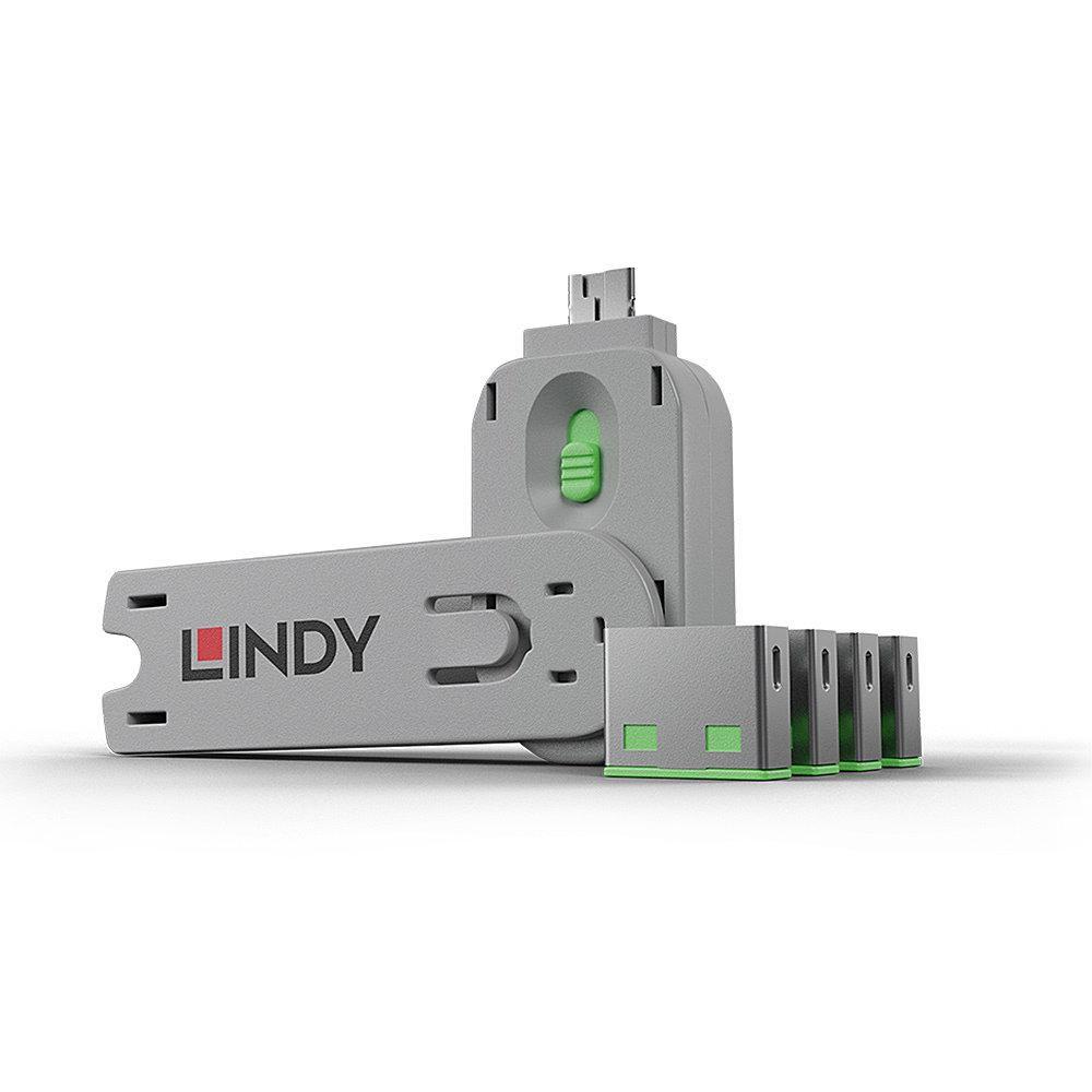 Lindy 40451 clip sicura Bloccaporte + chiave USB tipo A Verde Acrilonitrile butadiene stirene (ABS) 5 pz