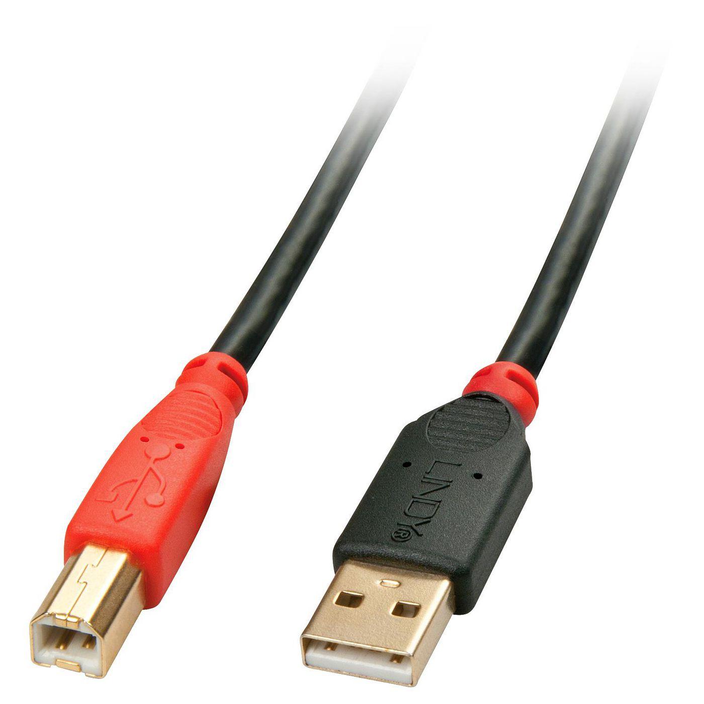 Lindy 42761 cavo USB 10 m USB 2.0 USB A USB B Nero, Rosso