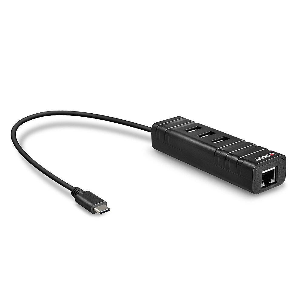 Lindy 43249 hub di interfaccia USB 3.2 Gen 1 [3.1 Gen 1] Type-C 5000 Mbit/s Nero (Usb 3.1 Hub & Gigabit - Ethernet Adapter - Wa