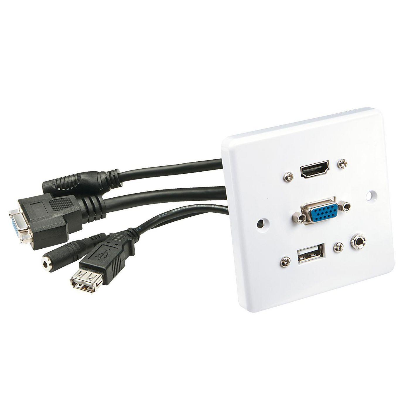 Lindy 60220 presa energia HDMI + VGA + USB A + 3.5mm Bianco (MULTI AV FACEPLATE HDMI VGA 3.5MM U)