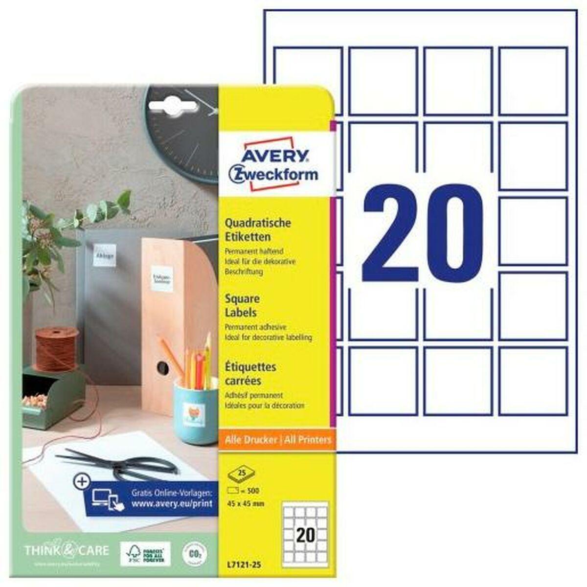 Etichette adesive Avery in carta bianca coprente per stampa QR code 20 et/foglio 45x45 mm -conf. 25 fogli L7121-25