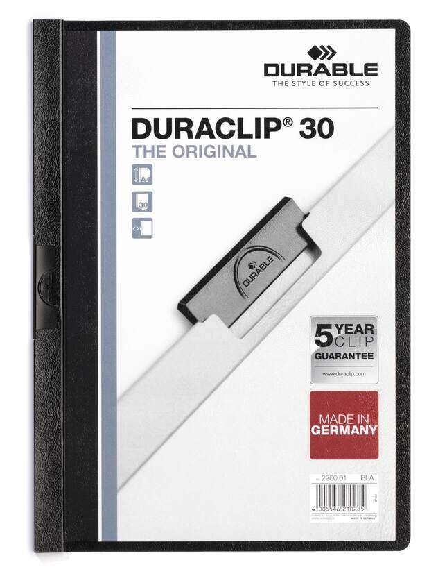 Cartella in plastica Duraclip 30 resistente con clip in acciaio - Formato A4 - CapacitÃ  fino a 30 fogli - Colore nero con re