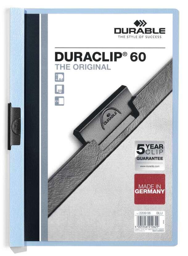 Tessera plastica Duraclip 60 rigida con clip grigia - formato A4 - CapacitÃ  fino a 60 nebbie - Retro rigido colore Blu azzur