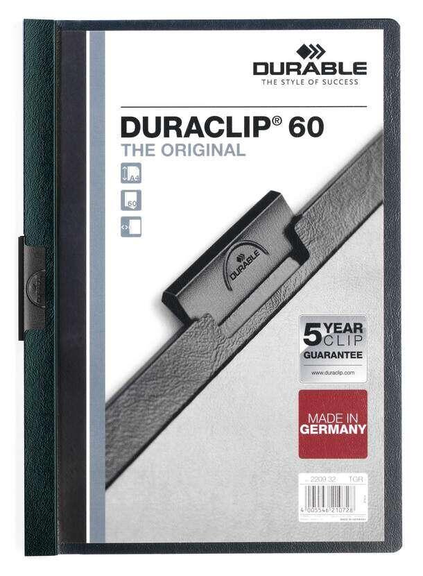 Tessera in plastica Duraclip 60 rigida con clip in grigio - formato A4 - CapacitÃ  fino a 60 nebbie - Parte rigida Colore scu