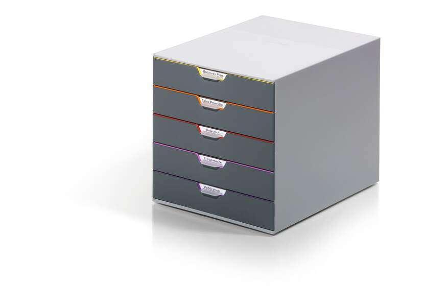 Durable VARICOLOR 5 Plastica Multicolore (Durable VARICOLOR 5 Drawer Unit Desktop Drawer Set with 5 Colour Coded Drawers and La