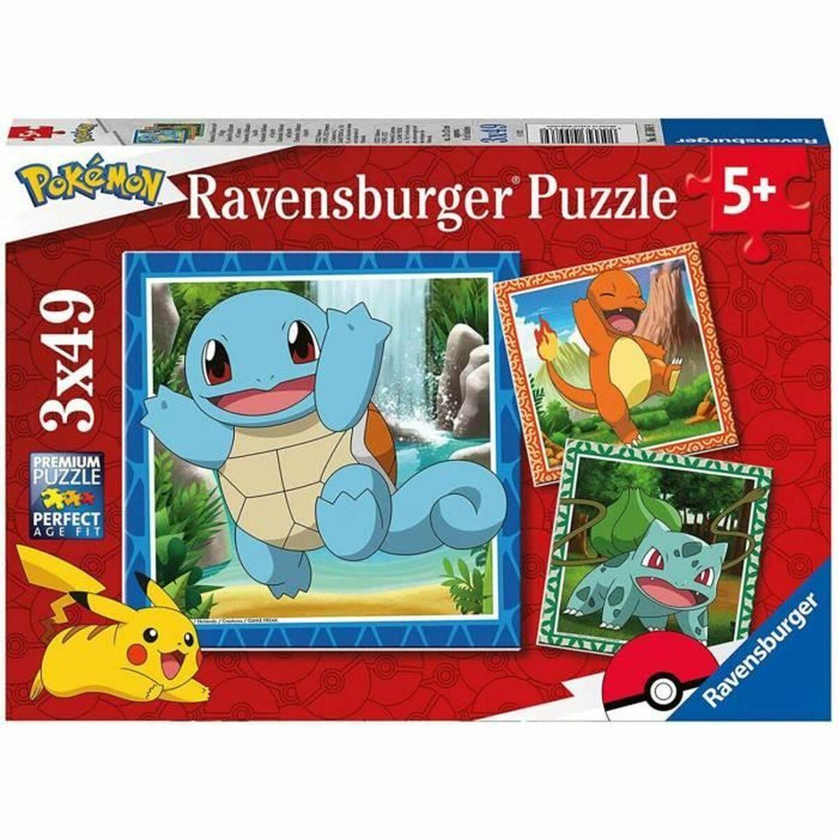 Set di 3 Puzzle PokÃƒÂ©mon Ravensburger 05586 Bulbasaur, Charmander & Squirtle 147 Pezzi