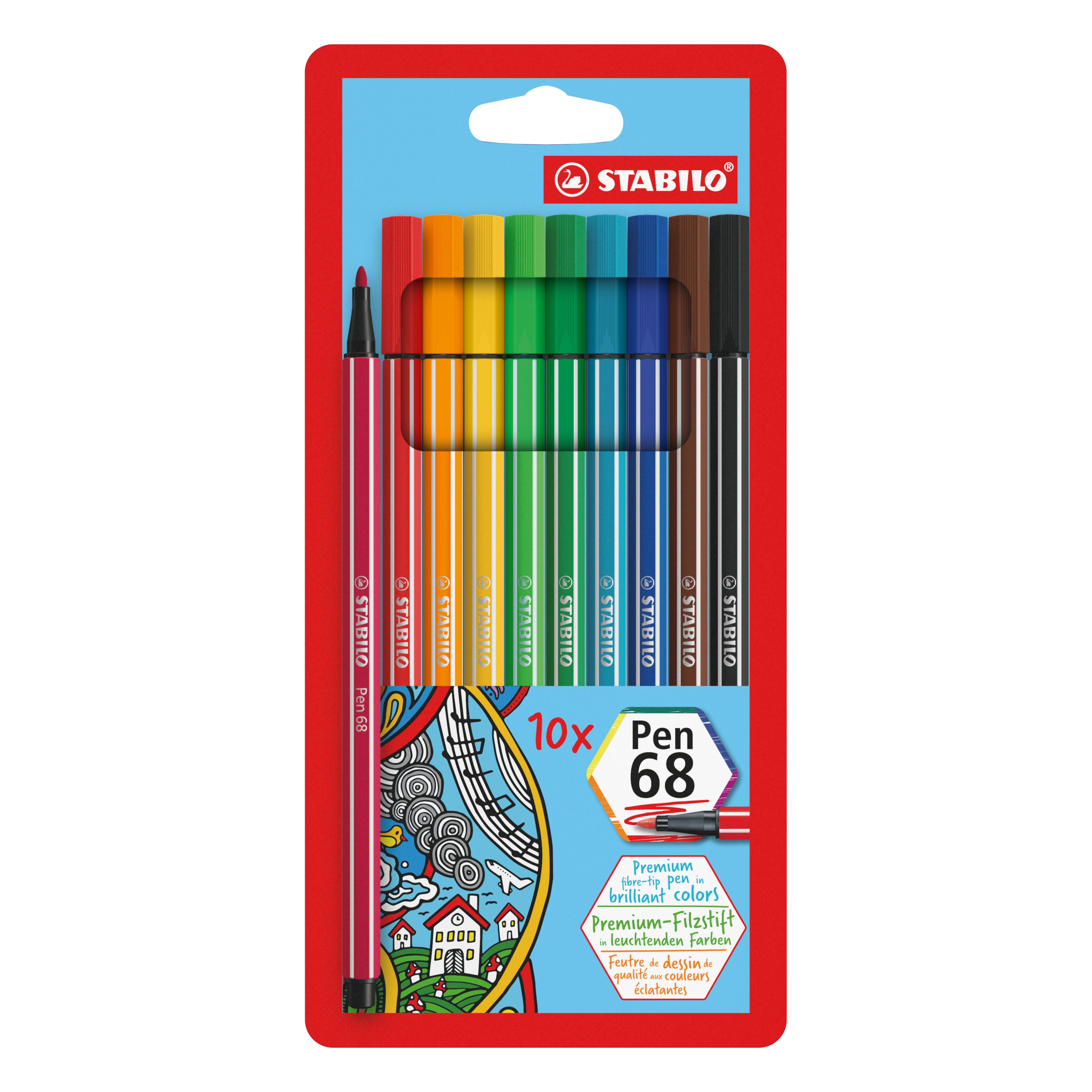 STABILO Pen 68 marcatore Multicolore 10 pz (STABILO Pen 68 Fibre Tip Pen 1mm Line Assorted Colours [Wallet 10] - 6810/PL)