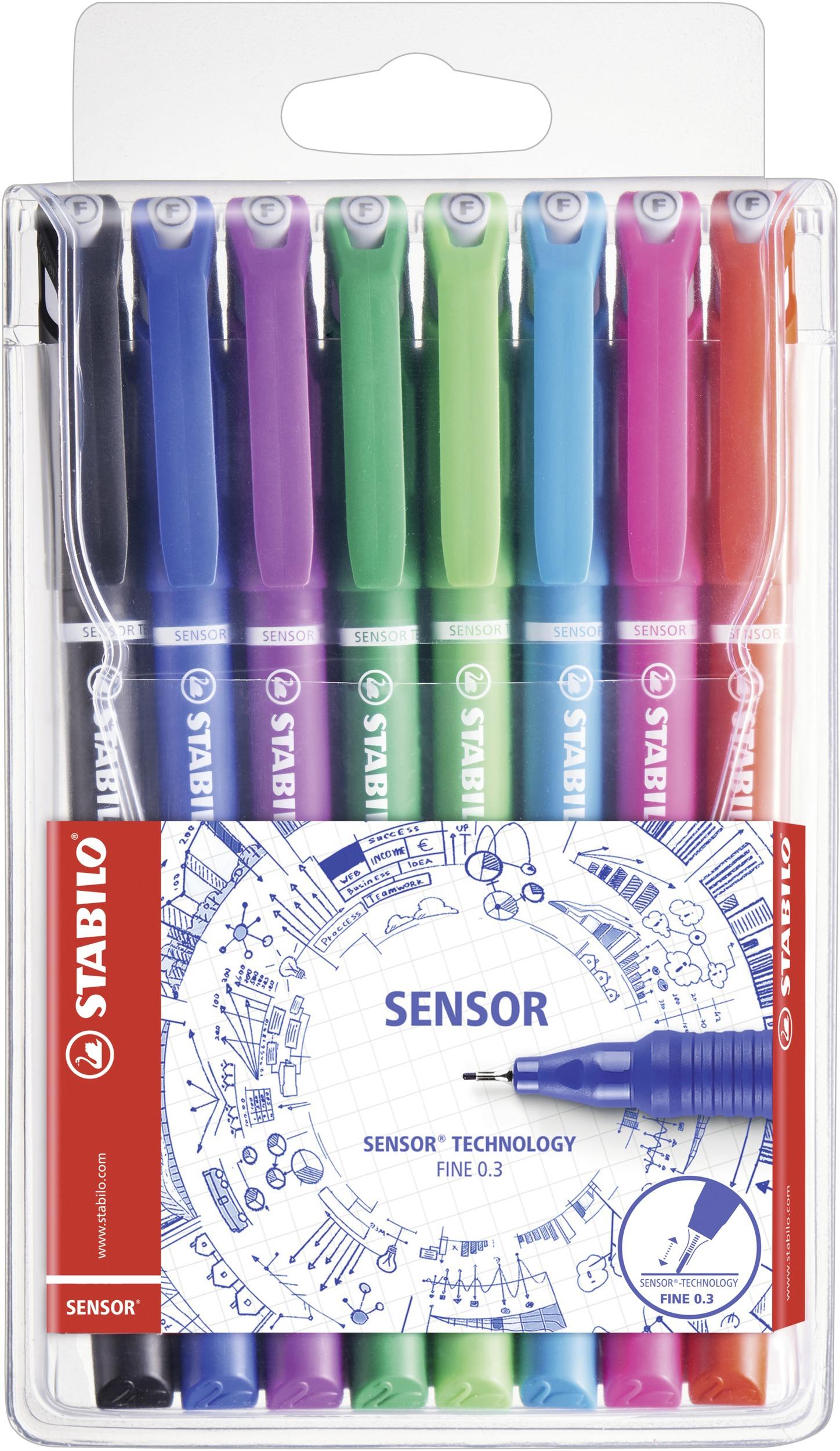 STABILO SENSOR fine penna tecnica Nero Blu Verde Lill Rosa Rosso Turchese 8 pz (STABILO SENSOR fine Pen 0.3mm Line Assorted Co