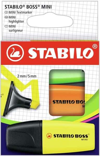 Stabolo boss mini pacchetto di 3 marcatori fluorescenti - corsa tra 2 e 5 mm - Inchiostro a base d'acqua - Antisecado - Colori