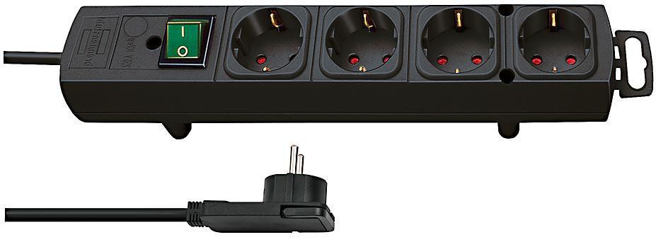 SOCKET STRIP COMFORT LINE 4-WAY - BLACK FLAT PLUG WITH SWITCH