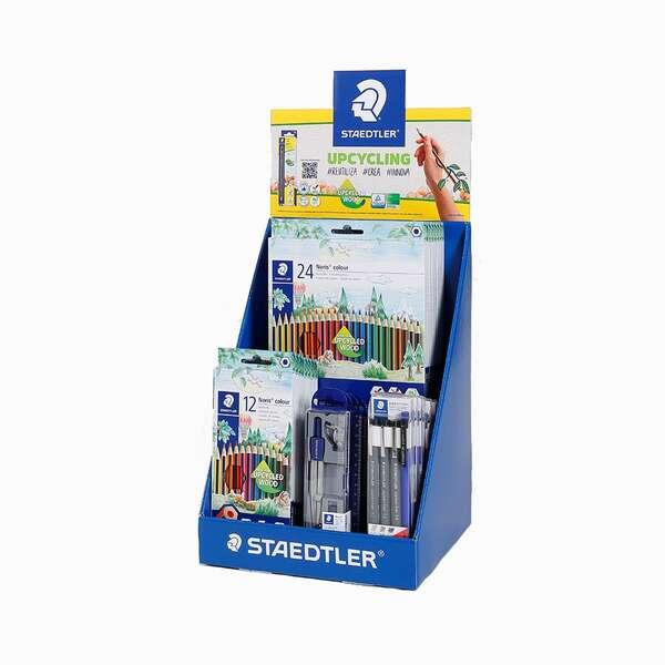 Espositore da tavolo Staedtler con 8 unità 185 C12, 5 unità 185 C24, 4 unità 550 60, 6 unità 308 S1 WP3 e 2 unità di regal