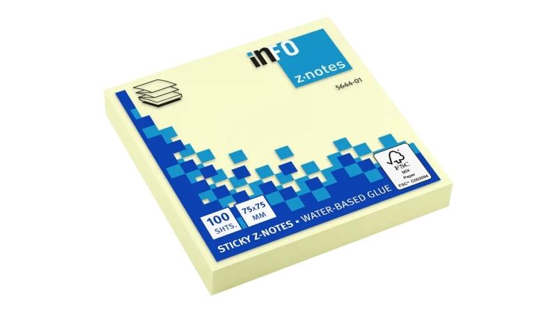 Global Notes inFO Z-Notes Blocco da 100 foglietti adesivi 75 x 75 mm - Piegato a Z - Certificato FSC? - Colore giallo