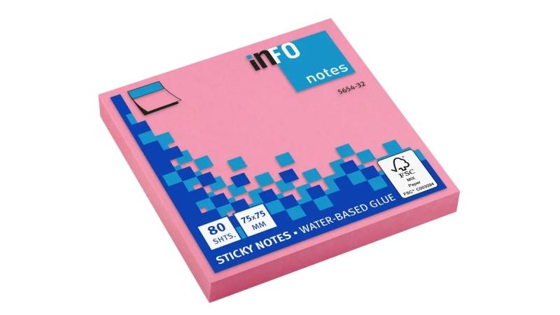 Global Notes inFO Blocco brillante da 80 foglietti adesivi 75 x 75 mm - Certificazione FSC? - Colore rosa