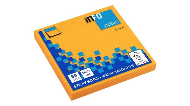 Global Notes inFO Blocco brillante da 80 foglietti adesivi 75 x 75 mm - Certificazione FSC? - Arancia