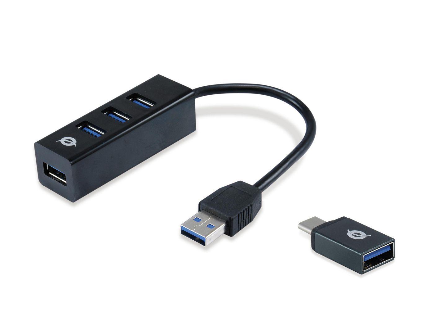 Conceptronic HUBBIES04B hub di interfaccia USB 3.2 Gen 1 [3.1 Gen 1] Type-A 5000 Mbit/s Nero (Hubbies 4-Port Usb 3.0 Hub - With