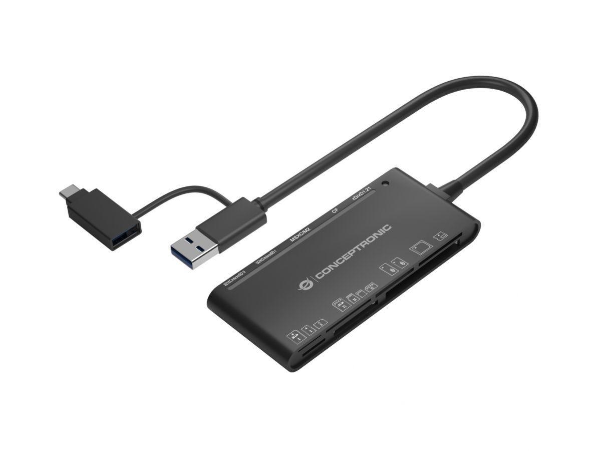 Conceptronic StreamVault BIAN03B lettore di schede USB 3.2 Gen 1 [3.1 Gen 1] Type-A Nero (CONCEPTRONIC Card Reader USB3.0+/C SD