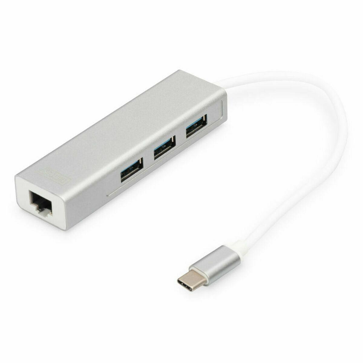 Con lhub 3 porte USB 3.0 e ladattatore LAN Gigabit DIGITUS è possibile collegare inoltre 3 dispositivi USB 3.0 High Speed al p