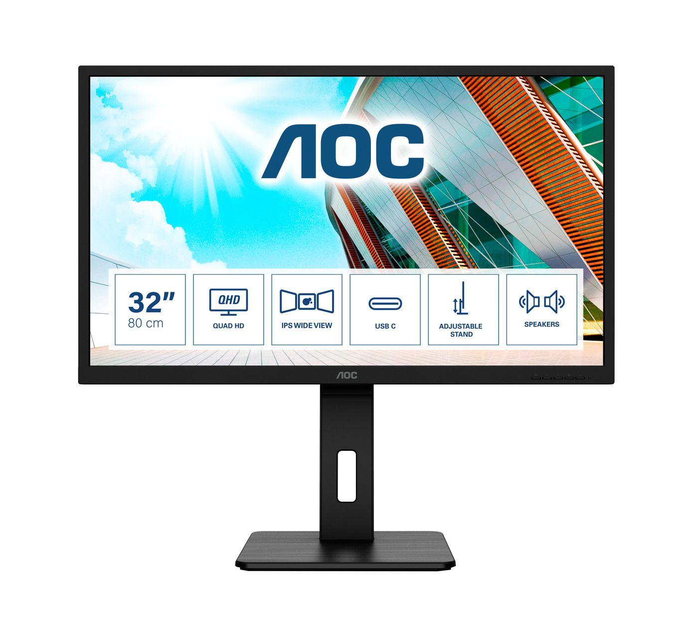 Monitor,AOC,31,5,16:9,IPS,2560x1440,250cd,1000:1,50m:1,4x USB 3.2 1x USB-C (DP Alt),.0x D-SUB,.0x DVI,2 x 1.4x HDMI,1 x 1.2Disp