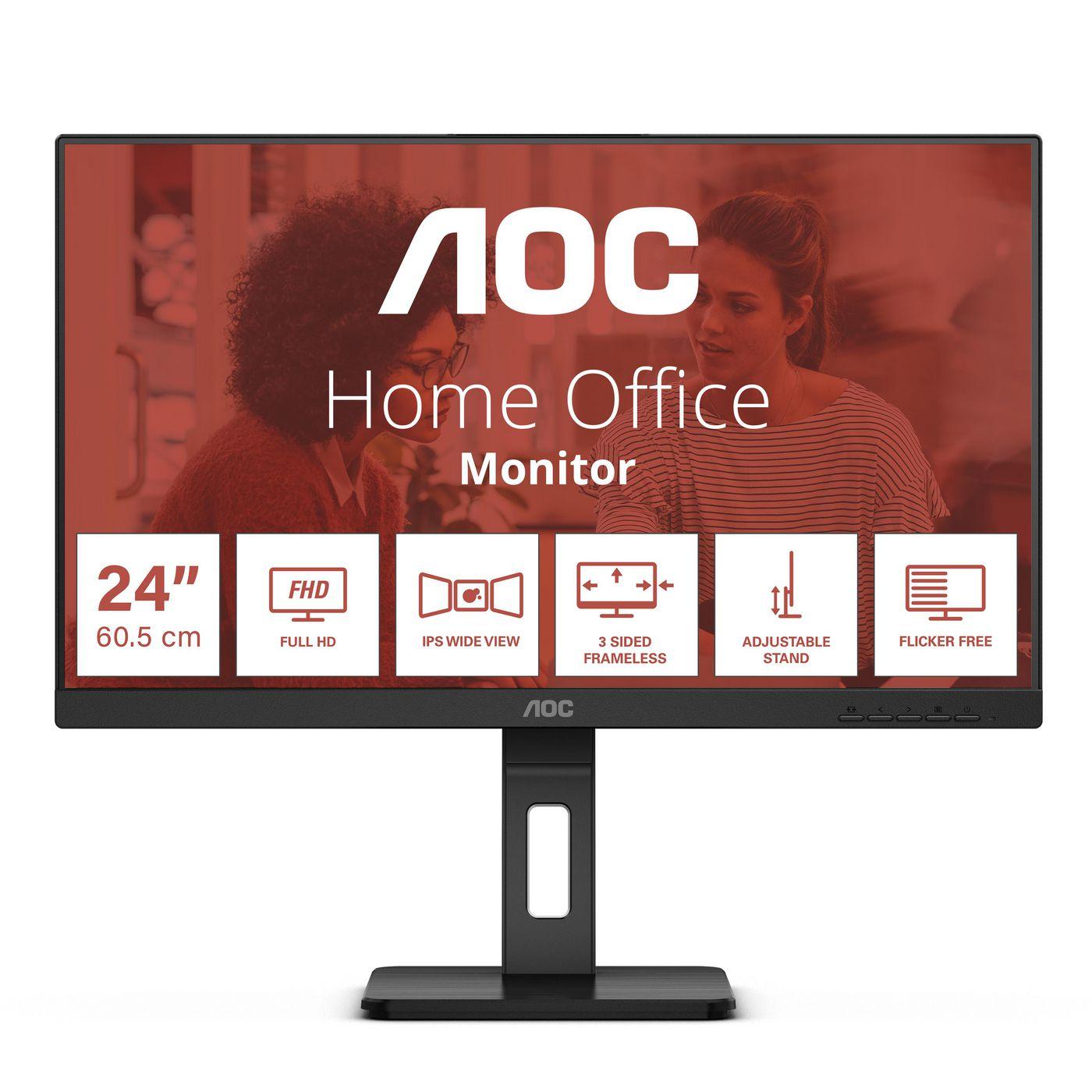 MONITOR AOC LED 23.8" Wide 24E3QAF IPS 1920x1080 4ms 300cd/mq 1.0001 2x2W MM Reg. in H PIVOT VGA HDMI DP