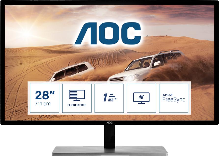 AOC 79 Series U2879VF Monitor PC 711 cm (28") 3840 x 2160 Pixel 4K Ultra HD LCD Argento Nero