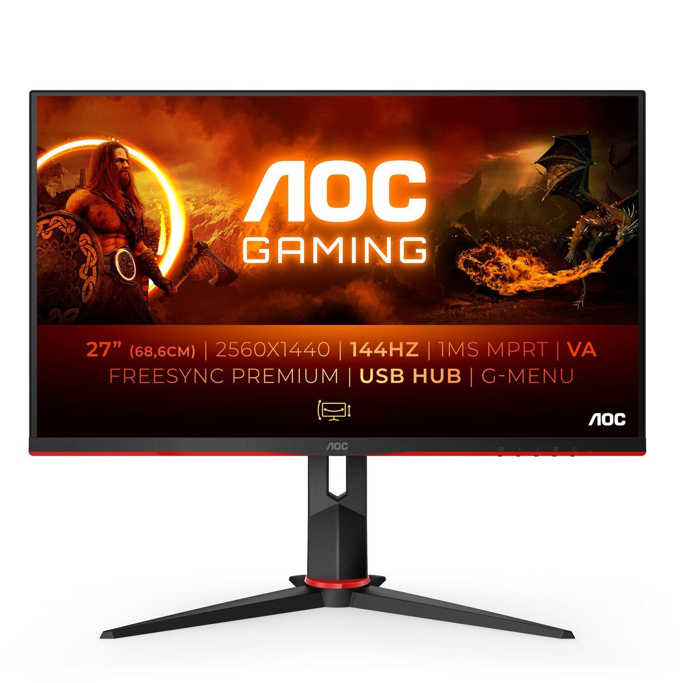 Monitor,AOC,27,16:9,VA,2560x1440,250cd,3000:1,80M:1,4x USB 3.0 ,.0x D-SUB,.0x DVI,2 x 1.4x HDMI,1 x 1.2Displayport,SPEAKERS no,