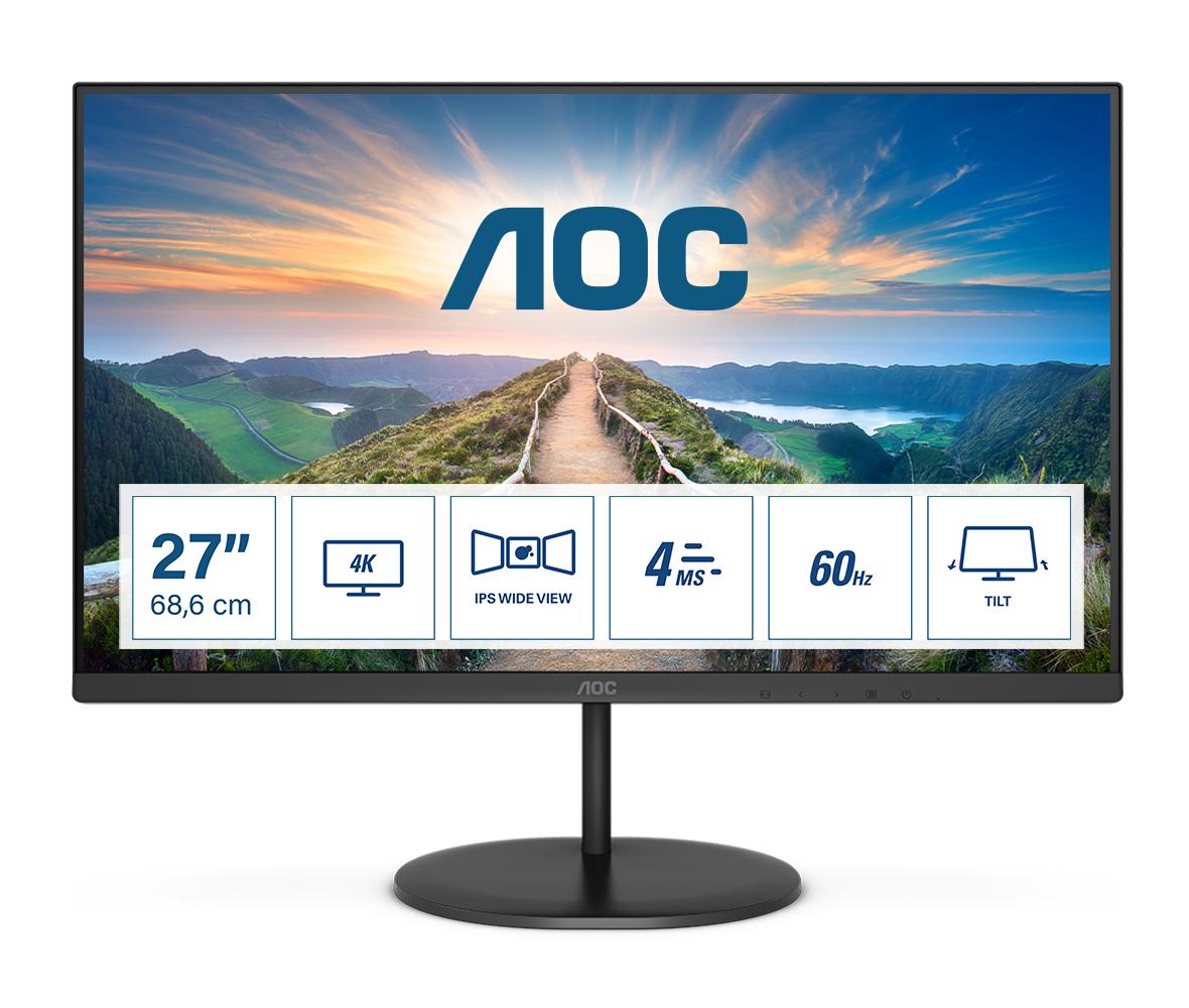 Monitor,AOC,27,16:9,IPS,3840x2160,350cd,1000:1,20M:1, ,.0x D-SUB,.0x DVI,2 x 2.0x HDMI,1 x 1.2Displayport,SPEAKERS Si, no no,,P