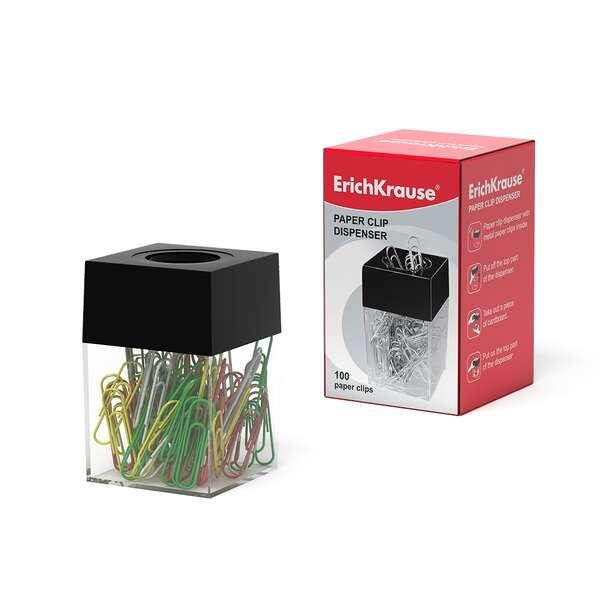 Dispenser di clip Erichkrause - Compatto ed elegante - Include 100 clip colorate - Nero