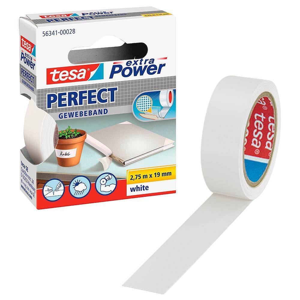 Nastro adesivo in tela tesa extra PowerPerfect plastificato 19 mm x 275 m bianco - 56341-00028-03