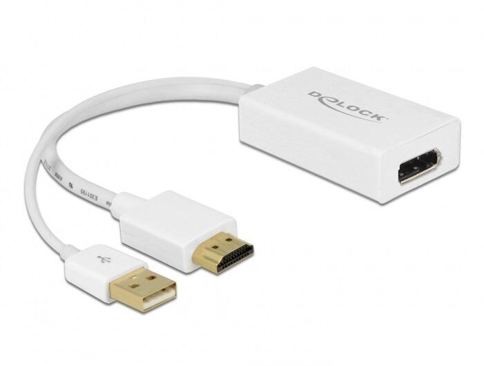 DeLOCK 62496 cavo e adattatore video 0245 m DisplayPort HDMI USB Bianco (DeLOCK - video transformer - hvid)