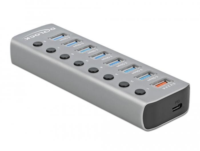 Delock esterno USB 3.2 Gen 1 Hub con 7 porte e porta PD 3.0 USB-C + 1 porta di ricarica rapida