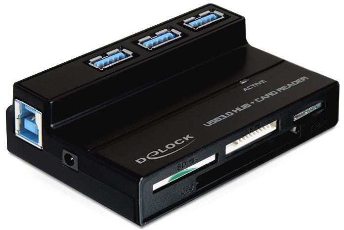 DeLOCK 91721 lettore di schede USB 3.2 Gen 1 3.1 Gen 1 Nero (USB 3.0 Card Reader All in 1 - 3 Port USB 3.0 Hub - Warranty 12M)