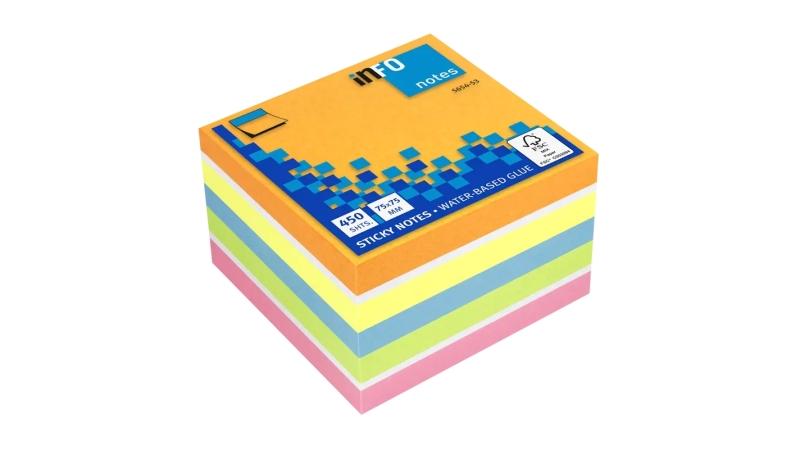 Global Notes inFO Cubo da 450 foglietti adesivi 75 x 75 mm - Certificato FSC? - Colori Giallo, Arancione, Blu, Bianco, Rosa e V