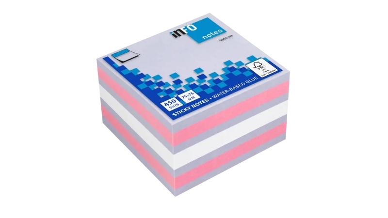 Global Notes inFO Cubo da 450 foglietti adesivi 75 x 75 mm - Certificato FSC? - Colori viola, rosa e bianco