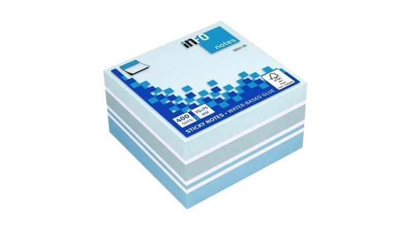 Global Notes inFO Cubo da 400 foglietti adesivi 75 x 75 mm - Certificato FSC? - Colori Blu Riciclato, Blu Pastello, Blu Ultra e