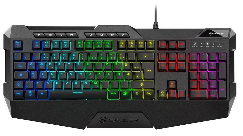 SHARKOON SKILLER SGK4 Tastiera da gioco a cupola in gomma (retroilluminazione RGB, USB, tedesco, rollover n-key)