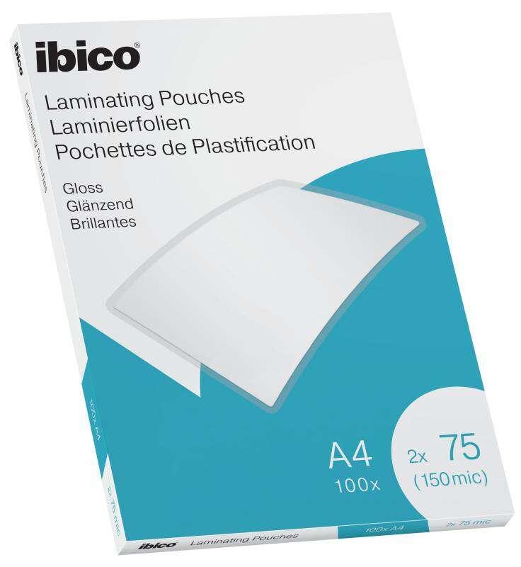 Ibico Scatola da 100 Fogli Laminati Lucidi A4 75 Micron - Finitura Cristallina Alta Lucentezza - Lamina Carta, Foto, Biglietti