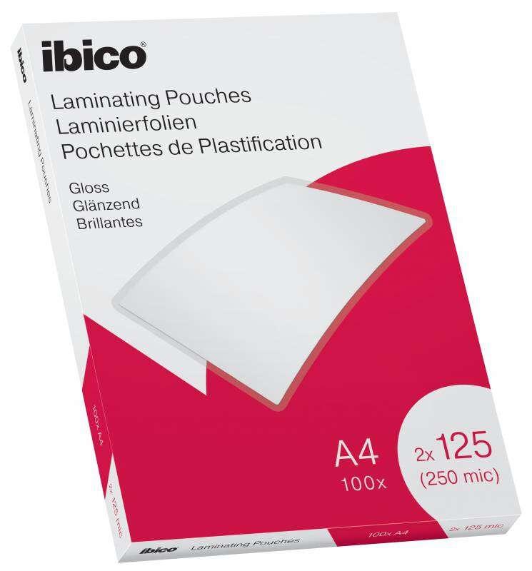 Ibico Scatola da 100 Fogli Laminati Lucidi A4 125 Micron - Finitura Cristallina Alta Lucida - Lamina Carta, Foto, Biglietti da